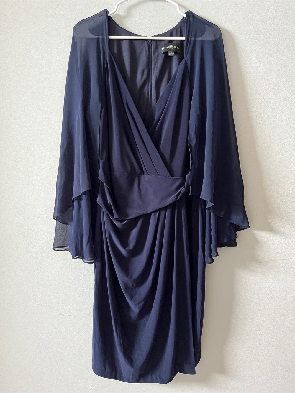 Betsey & Adam navy blue flotter sleeve vneck formal dress women’s sophisticated